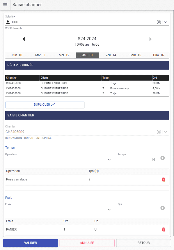 Logiciel ERP HERAKLES: Saisie de feuilles d'heures chantier sur mobile 