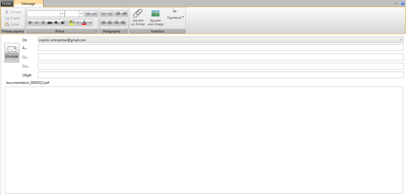 Envoi d'e-mails avec pièces jointes avec l'outil d'envoi d'emails intégré HERAKLES
