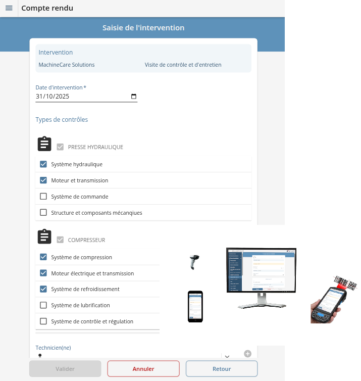 Saisie d'un compte rendu d'intervention sur l'application SAV mobile Herkles