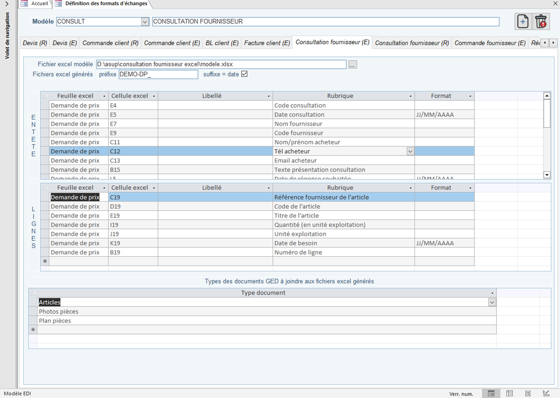 Modèle envoi consultation fournisseur logiciel ERP HERAKLES