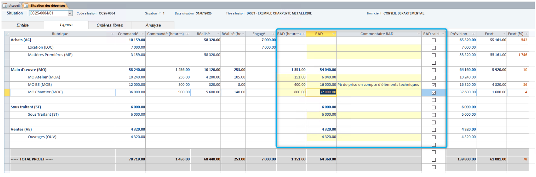 Situation des dépenses dans le logiciel Herakles ERP
