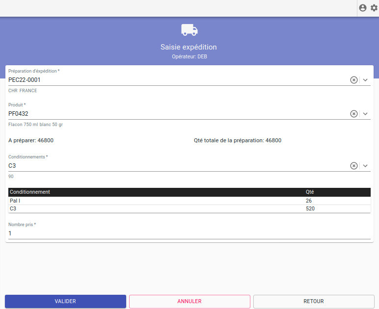 Saisie en mobilité d'une préparation d'expédition HERAKLES