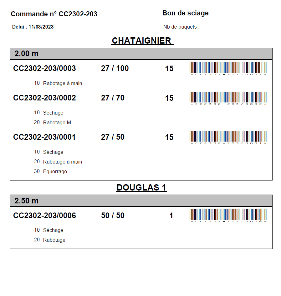 Logiciel ERP HERAKLES bon de sciage