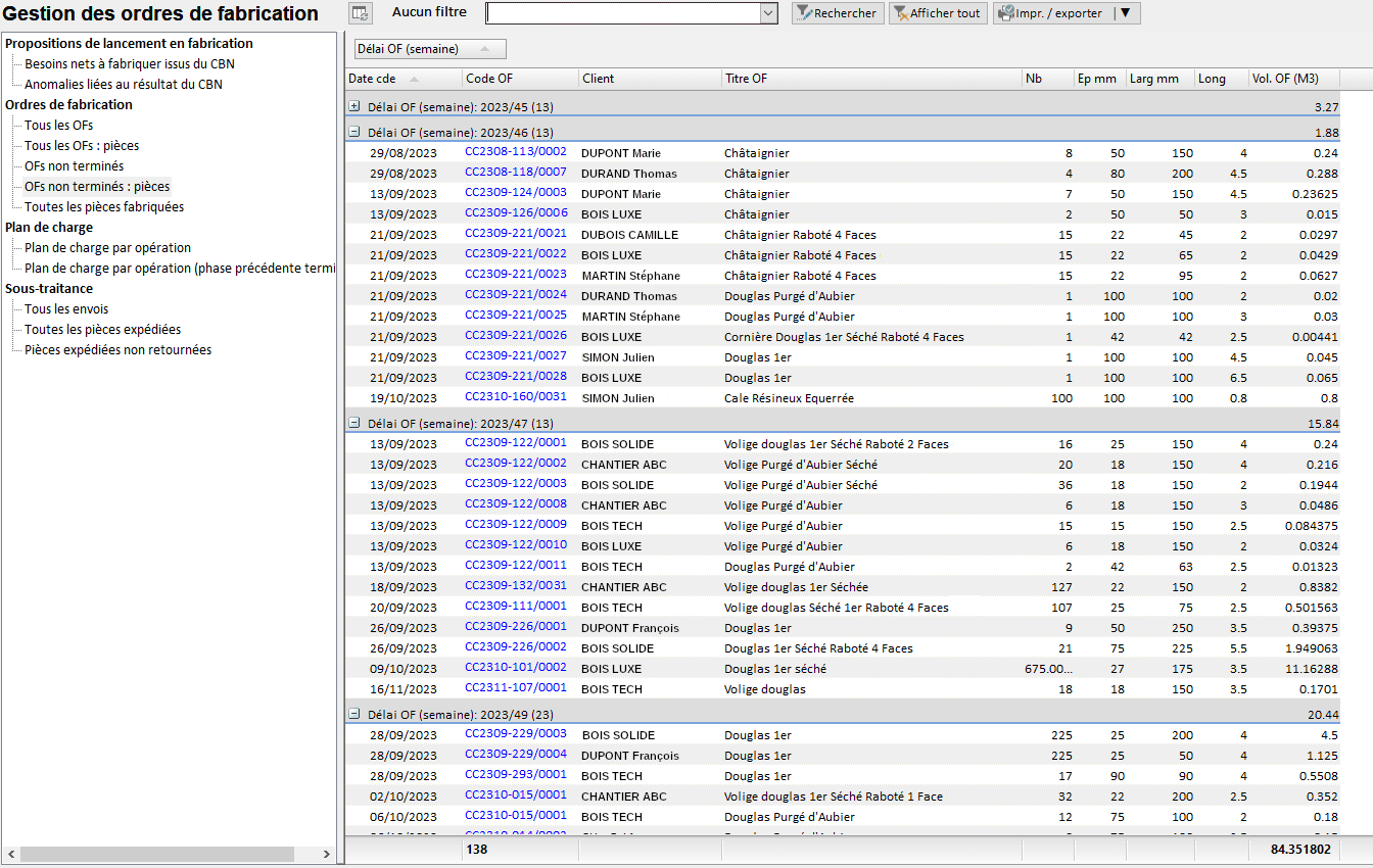 Logiciel ERP HERAKLES liste OF non terminés