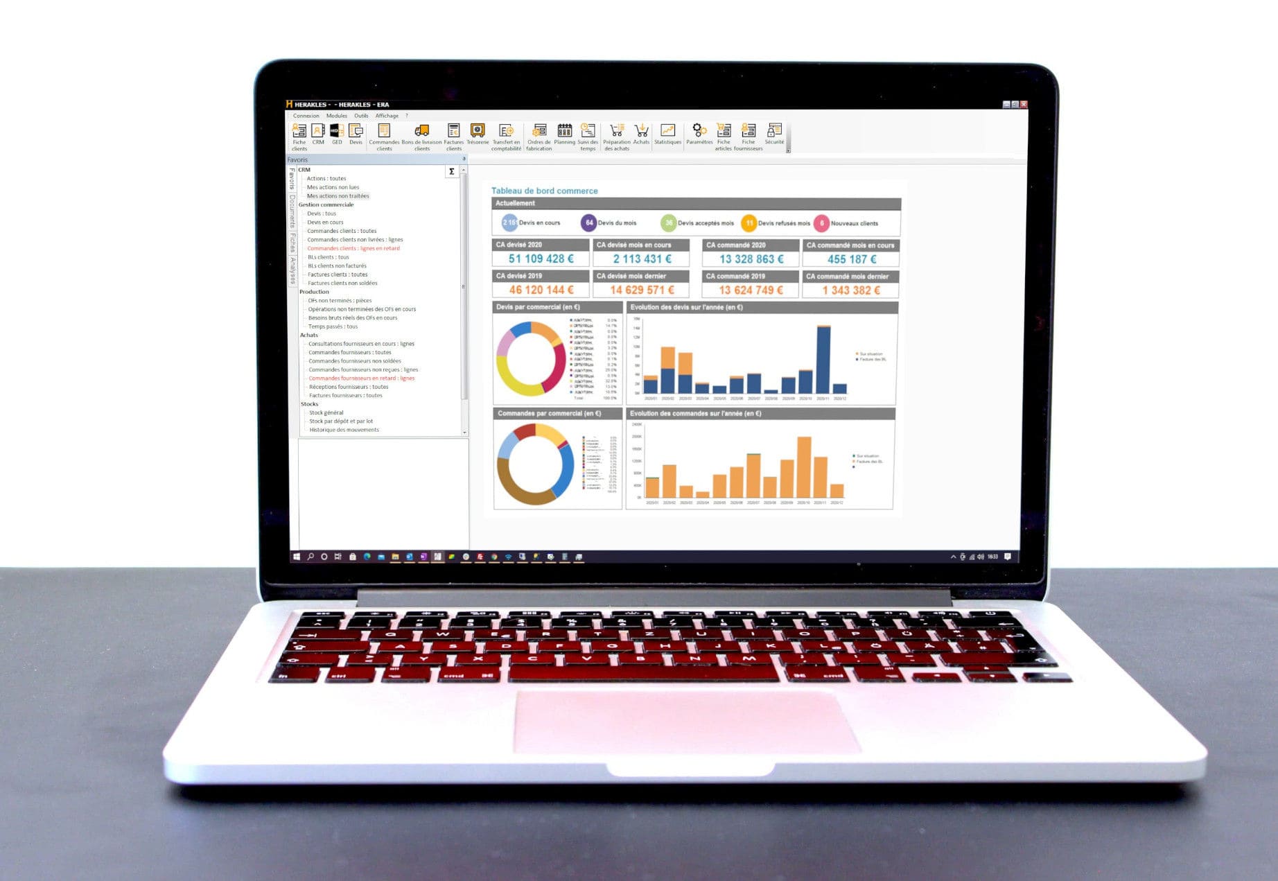 Tableau de bord de pilotage commercial du logiciel ERP HERAKLES