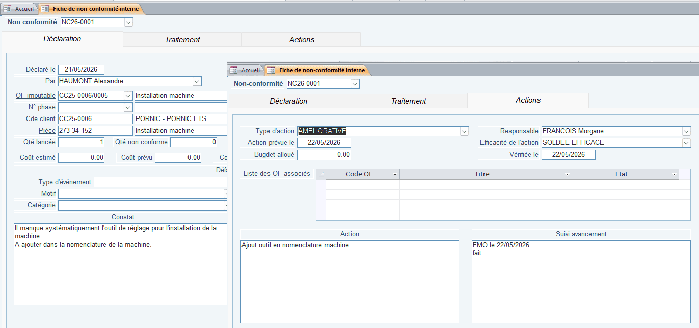 Fiche de non conformité logiciel ERP GPAO HERAKLES