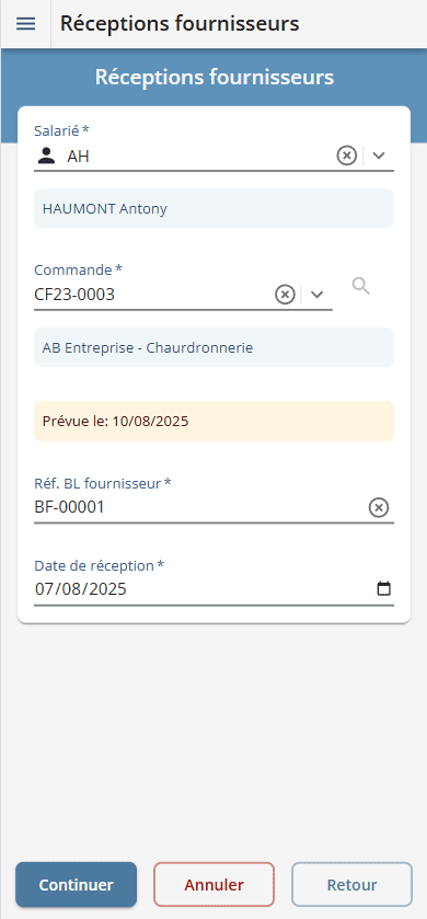 Saisie d'une réception fournisseur dans l'application HERAKLES Mobilité Saisie d'une réception fournisseur dans l'application HERAKLES Mobilité